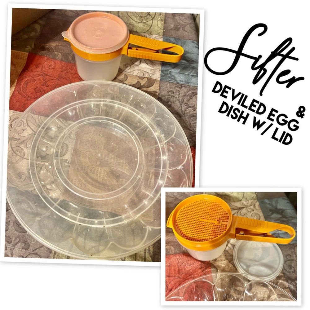 Deviled Egg Dish with Lid and Sifter - Orange